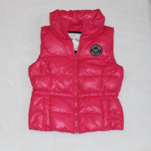 NWT Abercrombie & Fitch Girls Down Puffer Vest Jacket Pink Size Large - Picture 1 of 4